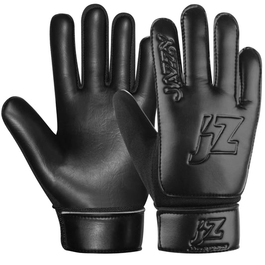 Jazzy Sports Soccer Goalie Gloves Football Goalkeeper Gloves for Kids Boys Youth Children Double Wrist & Finger Protection Along with 4mm Grip Palm (Jet Black Size 5 Suitable for 9-12 Years)